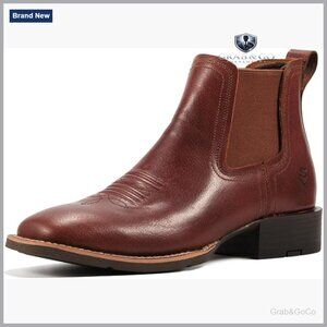 Men's Square Toe Chelsea Cowboy Boots Slip Resistant Leather Work Casual